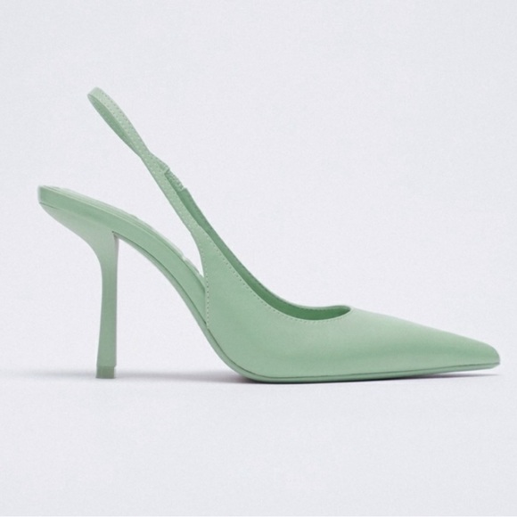 Zara Genuine Leather Mint Green Slingback Heels Sz: 38 (7.5) - Picture 6 of 11